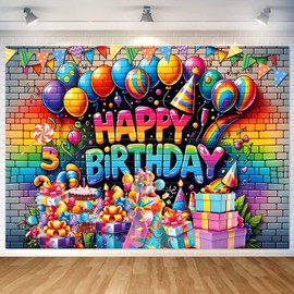 WODJR Birthday Backdrop Birthday Banner Happy Birthday Party Decorations Happy Birthday Backdrop Happy Birthday Banner Balloons Happy Birthday Background for Baby Shower Birthday Party Decorations