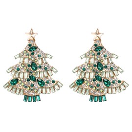 BriLove Christmas Stud Earrings Tree Layer Emerald Cut Teardrop Marquise Rhinestone Crystal Cluster Star Dangle for Women Xams Party Holiday Gift Green Gold-Tone