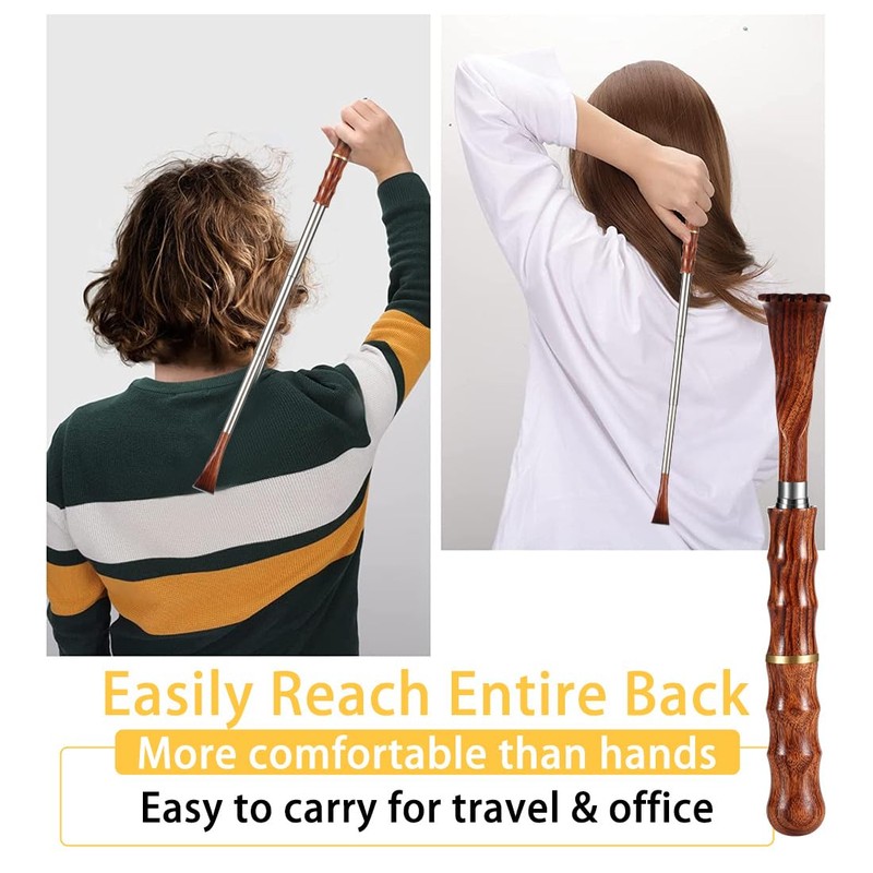 Back Scratcher Telescoping Scratching Tool with Wood Handle Portable Extendable