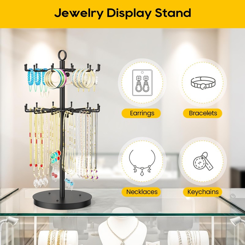 ORLESS 2 Tier Rotating Jewelry Display Stand, Keychain Display Stand