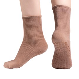 ZenBeya Yoga Crew Grip Socks for Women, Long Pilates Socks Non Slip with Grippers, Athletic Socks with Grip for Barre, Ballet, Workout, Lagree, Pregnancy, Zumbam, Dance, Sports, Red