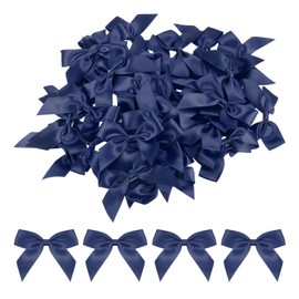 MECCANIXITY 50Pcs Mini Ribbon Bow 2.5" Mini Fabric Satin Ribbon Flower Bows for Craft DIY Sewing Wedding Birthday Party Dark Blue