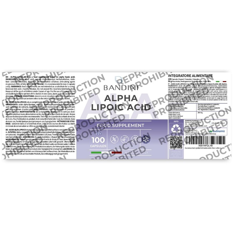 Bandini® Alpha Lipoic Acid 200mg Supplement - 100 High Strength
