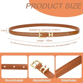 MeeQee Ledergürtel Damen Klassisch Einfarbig Dekorativer Schmaler Taillengürtel Metallschnalle Verstellbarer Dünner Gürtel für Kleider, Hosen, Jeans (Karamell, Einheitsgröße)