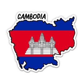 Squiddy Cambodia Map with Flag - Vinyl Sticker Decal for Phone, Laptop, Water Bottle - 3"