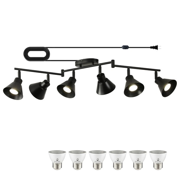 Black Dimmable 6 Light Plug in Ceiling Light Fixture,Modern Plug