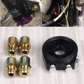 Fuworance Oil Gauge Filter Sandwich Plate Adapter Connector Pressure Temperature Cooler Sender Sensor Gauge Car Modified Instrument Sensor Base Thermostatic Oil Sandwich Plater 1/8 NPT Universal