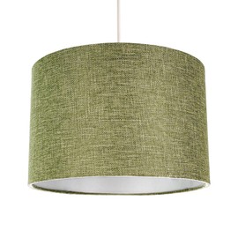 Contemporary and Sleek 10 Inch Olive Sage Green Linen Fabric Drum Lamp Shade 60w Maximum | 25cm Diameter | for Table Lamp or Pendant by Happy Homewares
