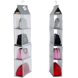 Detachable 4 Big Compartment Pouch Hanging Handbag Organizer Clear Purse Bag Storage Holder Wardrobe Closet Space Saving Organizers System for Living Room Bedroom Use(Pack of 2 Grey)