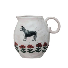 Dog & Flowers Stoneware Creamer