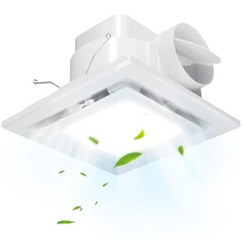 FEITON Bathroom Exhaust Fan with LED Light, 110 CFM 1.0 Sones Ultra Quiet Ceiling Ventilation Fan, Fits Standard 8x8 Inches Ceiling Cutout, 6500K Daylight, Built-in Junction Box, Square, 4 Inch Duct