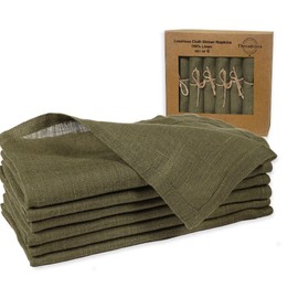 Threadvista 100% Linen Dinner Napkins - Set of 6 Prewashed Cloth Napkins 18x18 Inch - Soft Durable Reusable - Perfect for Dinner Parties Weddings Everyday Use - Elegant Table Cloth Napkins Green