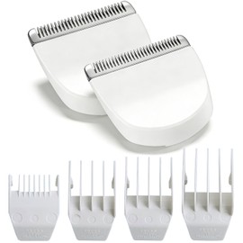 2 Pack Professional Peanut Replacement Blades with 4 Professional Clipper Guards, Precision Ground for Smooth Cutting, Snap-On Design, Compatible with Wahl Peanut Clipper/Trimmer #2068-300, White