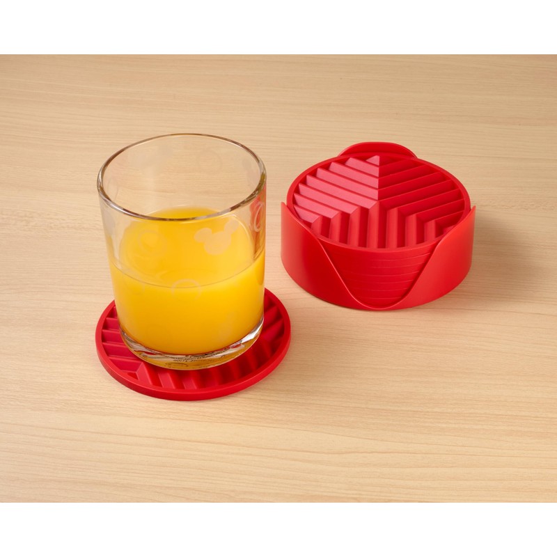 8-Pack Red Silicone Coasters with Holder, Non-Slip Rubber Coasters for