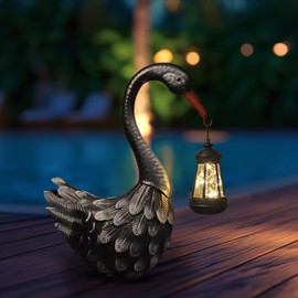 HONGLAND Solar Garden Statue Outdoor Swan Decor Bird Decor Lawn Ornament for Backyard Patio Porch Poolside（Black）