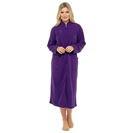 Ladies Fleece Dressing Gown Size 10 to 26 with Button Front, Purple