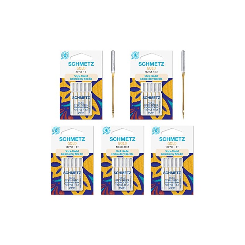 Schmetz Gold Titanium Embroidery Needles Size 90/14 130/705 H-ET Pack