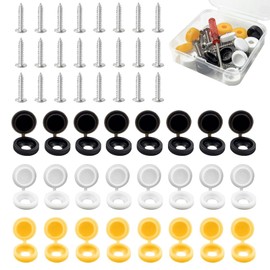 60 Pcs Number Plate Screw Caps and Screws Set, 304 Stainless Steel License Plate Fixing Kit with Black White Yellow Caps and Storage Box