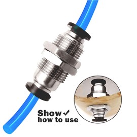 Beduan Brass Double Threaded Push to Connect Fittings Bulkhead Union 5/16" or 8 mm OD (Pack of 5）