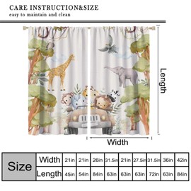 Mchenxin African Animal Curtains for Kids, Safari Tropical Lion Monkey Parrots Trees Flowers Jungle Zoo Print Window Drapes for Nursery Baby Bedroom Playroom, 42x45in (No Blackout)