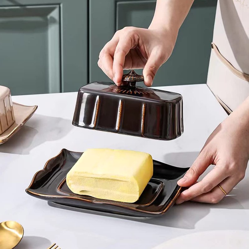 Porcelain Butter Dish with Lid for Countertop, Farmhouse Butter Holder