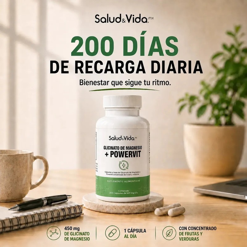 Glicinato de Magnesio 200 Cápsulas Con Concentrado de Frutas y