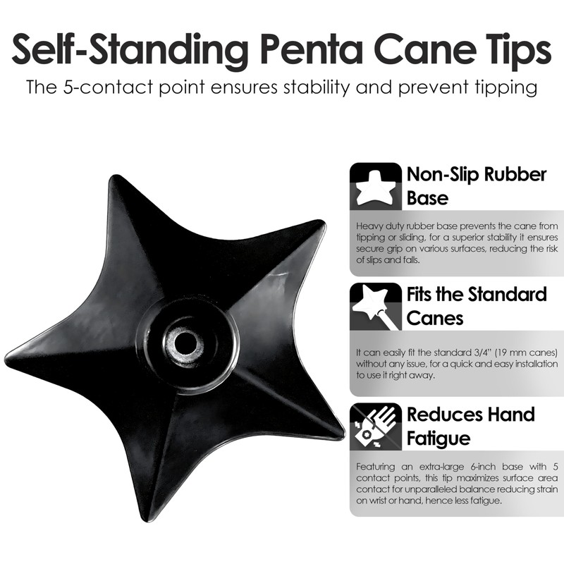 Superstar Self Standing Cane Tip has Non-Slip Heavy Duty Rubber