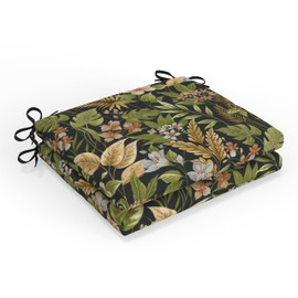 Pillow Perfect Tropic Floral Seat Cushion, 16" x 18.5", Black Carena Ebony 2 Count