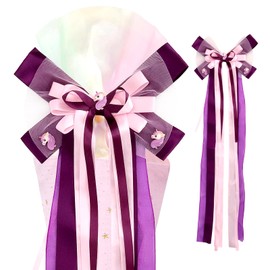 Zidoley School Cone Bow Mermaid Bow School Cone Craft Set Sugar Cone Bow for Girls 65 x 20 cm School Cone Bow Unicorn Sugar Bag Decorative First Day of School Decoration (Unicorn Purple)