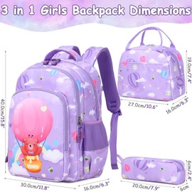 Meisohua Girls School Backpacks for Kids Bookbags 3 in 1 Cartoon Bear Backpack Set for Girls School Bags with Lunch Tote Pencil Bag