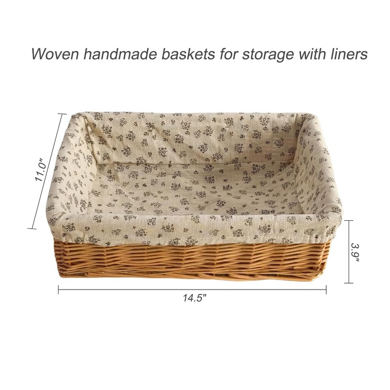 Storage basket,Woven handmade baskets for storage with liners,Rectangle storage bins