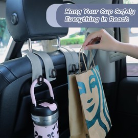 GELVTIC Car Headrest Hooks Universal Car Purse Hook Premium Leather and Alloy Twin Hook Car Seat Back Storage Hanger Hook for Purse Bags Cloth Drink Durable Holder Car Accessories (BH09-Grey-Black)