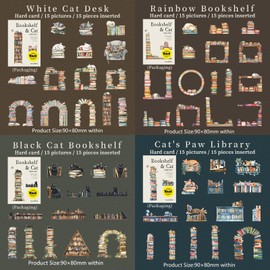 60 x Bullet Journal Stickers, PET Scrapbook Stickers, Scrapbook Accessories Stickers, Aesthetic Sticker Decoration for Notebook, Journaling, DIY Crafts (Bookshelf and Cat)