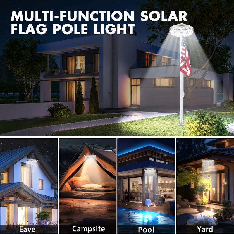 Aurolit Flag Pole Light Solar Powered, 25 Bright LED Flag