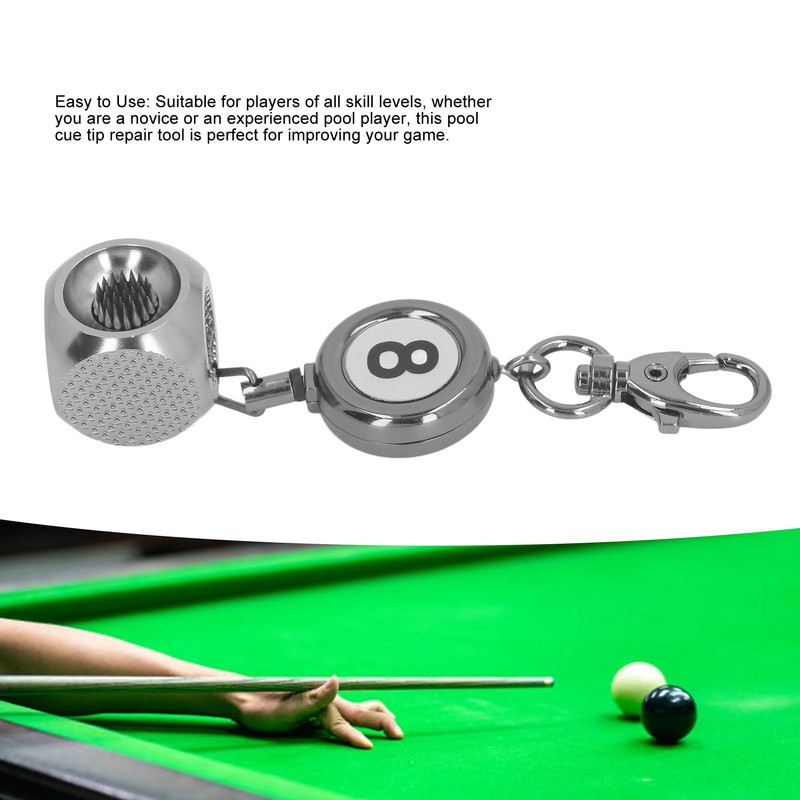 Pool Cue Tip Repair Tool with Retractable Key Ring Billiard