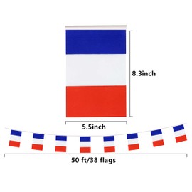 France Flags French Small Mini String Banner Flags Miniature France Flags Banners For Grand Opening, Olympics Festival,Grand Opening Sports Celebration Decorations (50 Feet 38 Flags)
