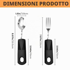 Parkinson - Posate con manico spesso, per anziani e disabili, 2 pezzi, colore nero