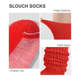 HASMES Slouch Socks Women,Scrunch Socks,Knee High Slouchy Socks for Women Size 6-11 Red2