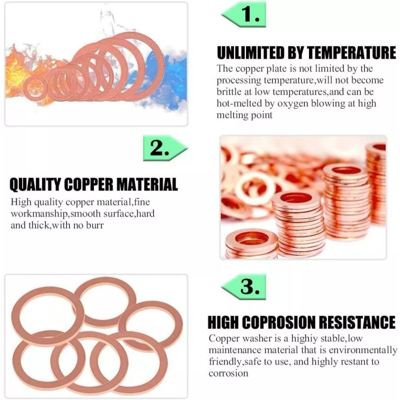 L&T 200pcs/set Purple Copper Washer Sealing Ring Gasket Flat