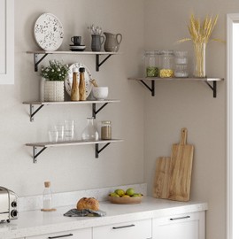 DINZI LVJ Long Wall Shelves, 31.5 Inch Wall Mounted Shelves Set of 2, Easy-to-Install, Wall Storage Ledges with Sturdy Metal Brackets for Living Room, Bathroom, Bedroom, Kitchen, Greige