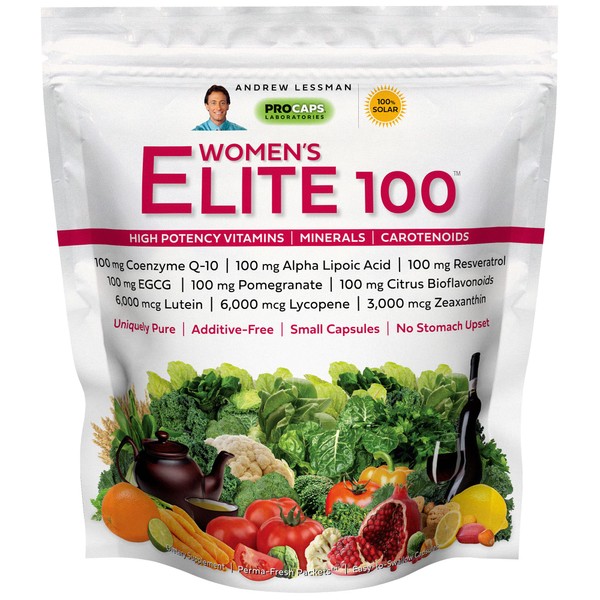 ANDREW LESSMAN Multivitamin - Women's Elite-100 30 Packets – 40+ Potent Nutrients Plus 100mg Each Coenzyme Q10, Alpha Lipoic Acid, Resveratrol, EGCG, Pomegranate, Citrus Bioflavonoids. No Additives