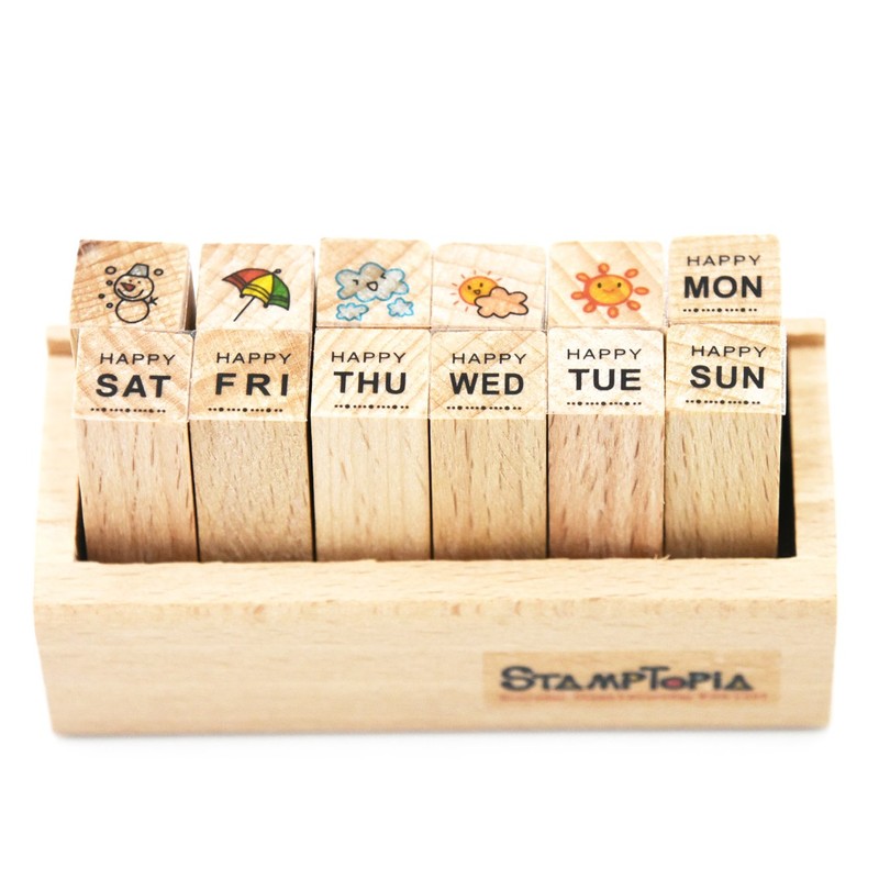 Youkwer 12 Pcs Mini Cute Wooden Rubber Stamps DIY Diary