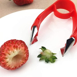 LATRAT Strawberry Huller Strunk Remover Vegetable Corer Remover Fruit Vegetable Potato Eye Handle Remover Stainless Steel Kitchen Aid Cooking Accessories Kitchen Tool 9.5 x 2 cm (Red) Pack of 2