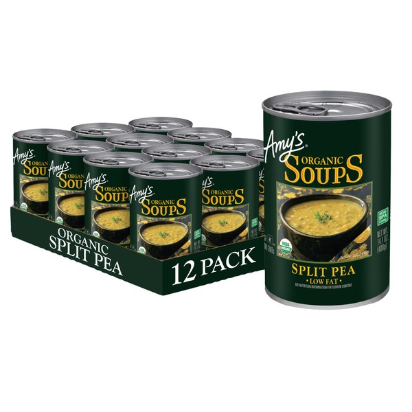 Amy's Soup, Vegan Split Pea Soup, Gluten Free, Made With Organic Split Peas and Vegetables, Canned Soups, 14.1 OZ (12 Pack)