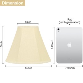 Bell Lamp Shades Set of 2, Cream Fabric Lampshades Medium Shade Replacement, 6"Top x 13"Bottom x 10"High, Natural Linen Hand Crafted(Spider Fitter), Harp Holders Included, Easy Assembly Required