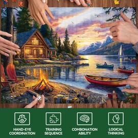 Jigsaw Puzzle for Adults 500 Pieces – 500 Piece Puzzle with Scenic Cabin, Interlocking Adult Puzzles, Letter Clues, 1:1 Poster, Home Decor Gift | 20.5 x 15 in