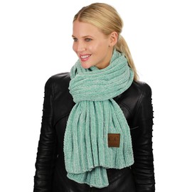 C.C Women's Ultra Soft Chenille Ribbed Thick Warm Knit Shawl Wrap Scarf-Mint