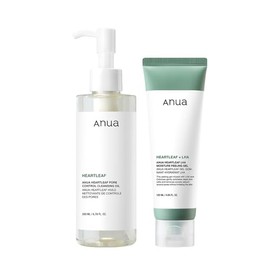 ANUA(Anua) Heartleaf Pore Control Cleansing Oil 200 ml + Heartleaf LHA Moisture Peeling Gel 120 ml 2-Step Set for Pores, Keratin, Sebum, Dark Spots, Makeup Removal, Unstable Skin, Combination Skin
