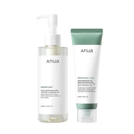 ANUA(Anua) Heartleaf Pore Control Cleansing Oil 200 ml + Heartleaf LHA Moisture Peeling Gel 120 ml 2-Step Set for Pores, Keratin, Sebum, Dark Spots, Makeup Removal, Unstable Skin, Combination Skin