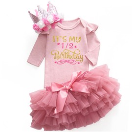AXAZZNI It's my half birthday 6 months Birthday outfit Sweet Baby Girl 1/2 halfway to one, Body Largo Rosa Deep Pink Tutu, 6 meses